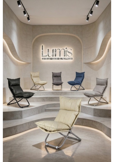 Lumis Garden Prestij Katlanabilir Deri Lounge Koltuğu Çıkarılabilir Kılıf, Modern Metal İskelet Bej