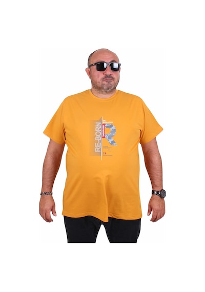 Moc Grande Mocgrande Erkek Büyük Beden Sıfır Yaka Tişört Re-born 25185 Hardal Hardal