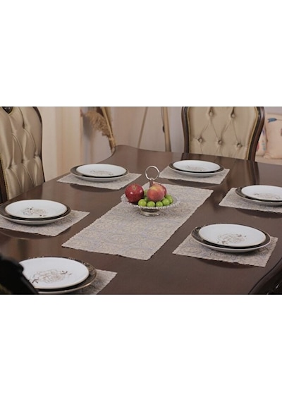 Amerikan Servis Supla Ve Runner Set Bej