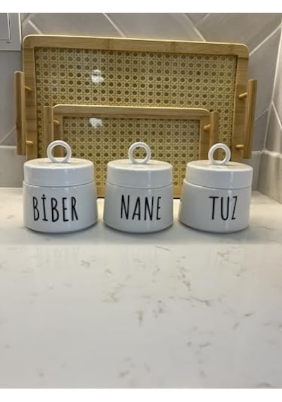 Porselen Baharatlık Kavanoz Takımı, 3 Parça, 400 Ml