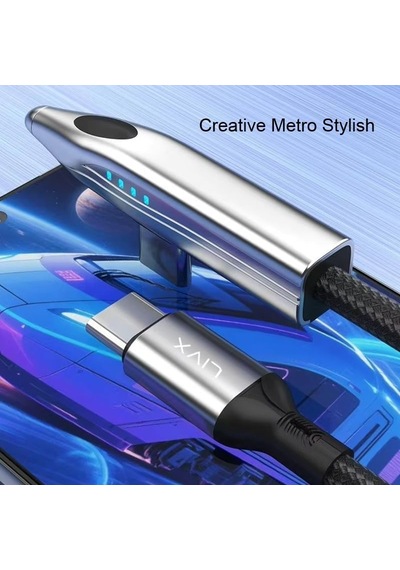 Metro 240w 90 Açılı 1.8 Metre Type-c To Type-c Hızlı Şarj Oyuncu Kablosu Otomatik Kapanma Ve Led Göstergeli Siyah Ctr-02
