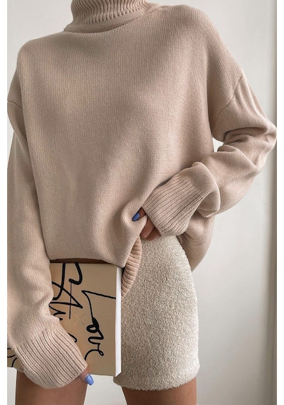 Madmext Mad Girls Bej Balıkçı Yaka Kazak Mg1252 - Bej