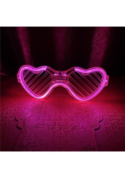 Pembe Led Işıklı Kalp Gözlük 3 Modlu Parti & Glow Gözlüğü