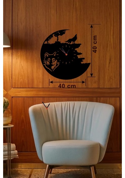 Kurt Temalı Lazer Kesim Ahşap Duvar Saati - 40x40 Cm Dekoratif Belirtilmemiş