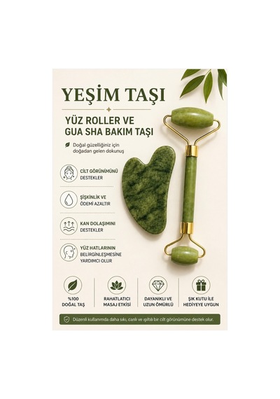Yeşim Taşı Yüz Roller Ve Gua Sha Bakım Seti Doğal Taş Yüz Masaj Ve Cilt Bakım Seti Yeşil