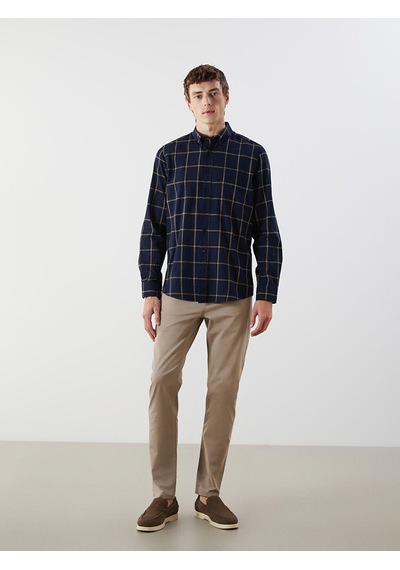 Lcwaıkıkı Classic Lacivert Regular Fit Uzun Kollu Ekose Poplin Erkek Gömlek
