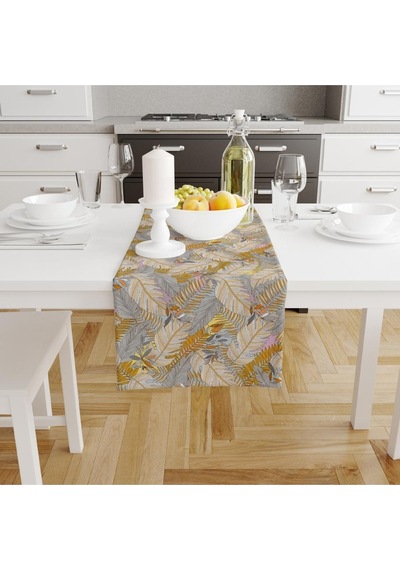 Autumn Leaves Runner, 140x45cm İnce Keten, Uluslararası Yıkama Ve Solmama Sertifikası Çok Renkli