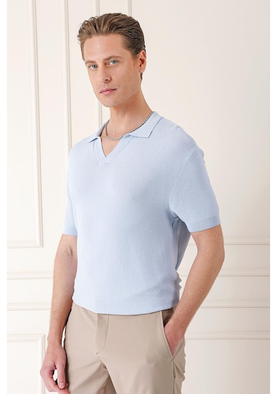 Efor Slim Fit Polo Yaka Kısa Kol %100 Pamuk Mavi Triko Tr 868 Mavi