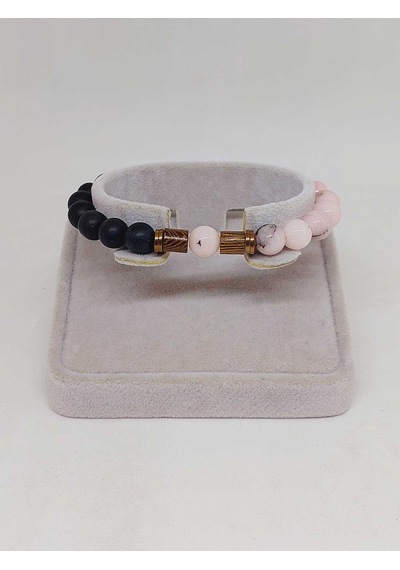 Opal Pembe-siyah Renk & Oniks Taşı 8mm Unisex Tasarım Bileklik Ha Çok Renkli