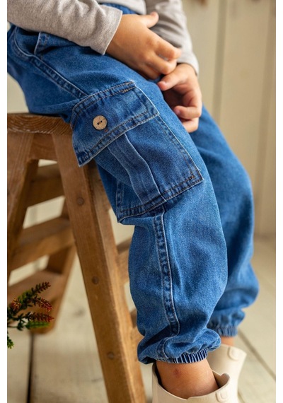 Oliven The Kid Oliventhekid Unisex Kot Kargo Pantolon Mavi Mavi