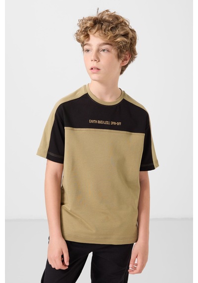 Tommylife Koyu Bej Pamuklu Yumuşak Dokulu Oversize Fit Baskılı Erkek Çocuk T-shirt - 11290 Bej