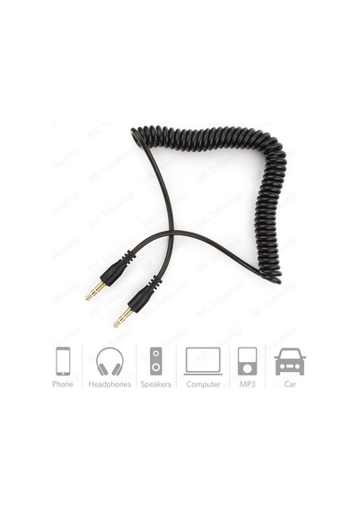 3.5mm Stereo Spiral Tasarım Araç AUX Ses Kablosu 2 Metre