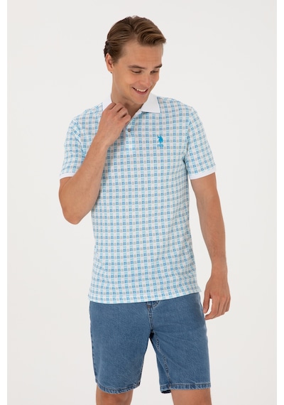U.S. Polo Assn. Erkek Regular Fit Polo Yaka Turkuaz Desenli Tişört 50299672-VR093