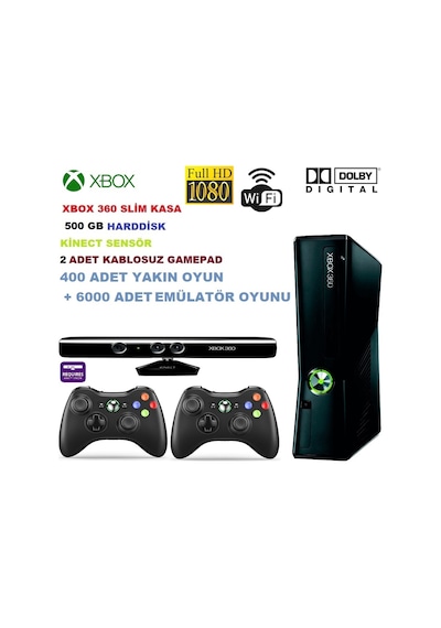 Xbox 360 Slim 500 GB Teşhir Konsol + Kinect Sensör + 2 Microsoft Kablosuz Gamepad