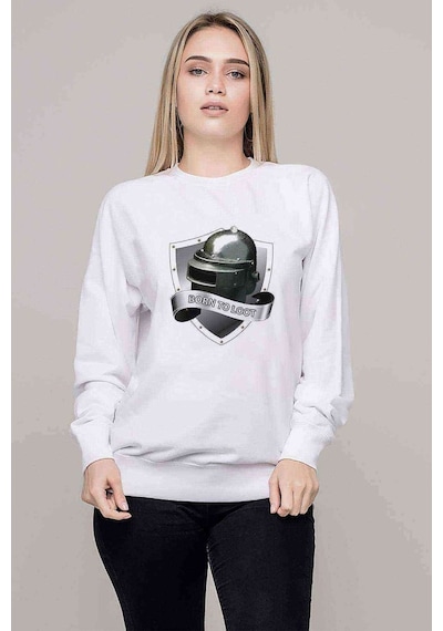 Born To Loot Baskılı Beyaz Kadın Sweatshirt