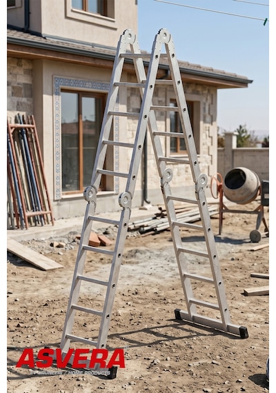 Asvera 5.8 Metre Çok Amaçlı Akrobat Merdiven - 20 Basamaklı 4x5 Katlanır Profesyonel Merdiven