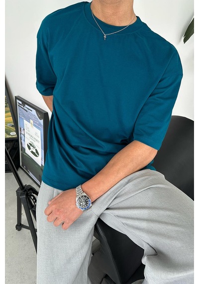 Petrol Cozy Basic Soft Oversize Tişört Petrol
