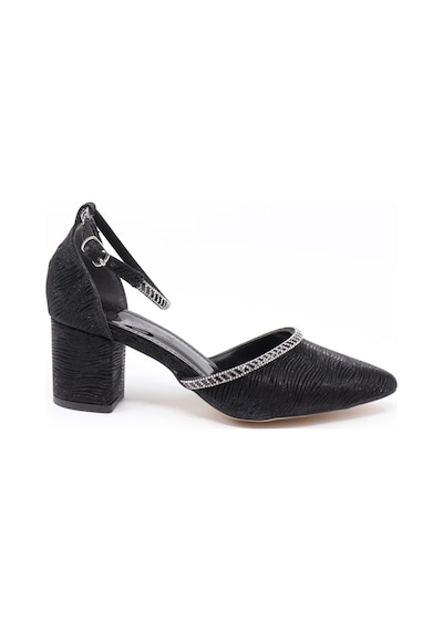Nesilshoes Nesil Shoes Elva 45029 Siyah Simli Topuklu Kadın Ayakkabı