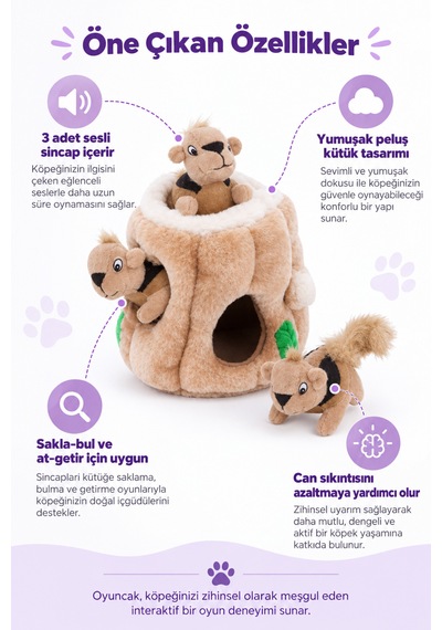 Outward Hound Hide A Squirrel Sincap Yuvası Peluş Köpek Zeka Oyuncağı Medium