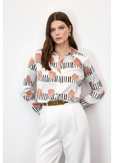Sateen Desenli Klasik Gömlek - Mocha-137019 Kahverengi