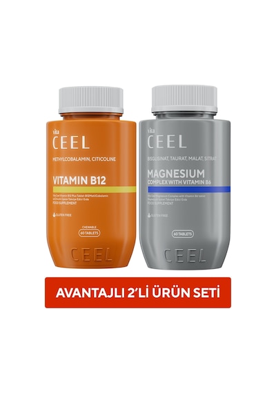 Vita Ceel B12 Dilaltı + Magnezyum Takviye Edici Gıda 2 x 60 Tablet