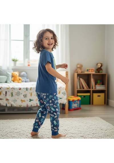 Bonbon Çocuk Baskılı Mavi Renk 2'li Takım Cb1066
