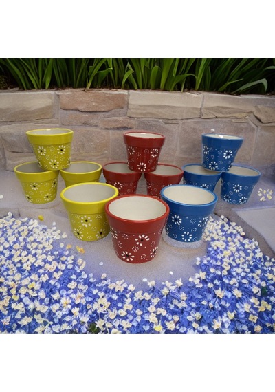Dekoratif Mini Seramik Skulent Saksı Papatya Desen 12 Parça 7cm