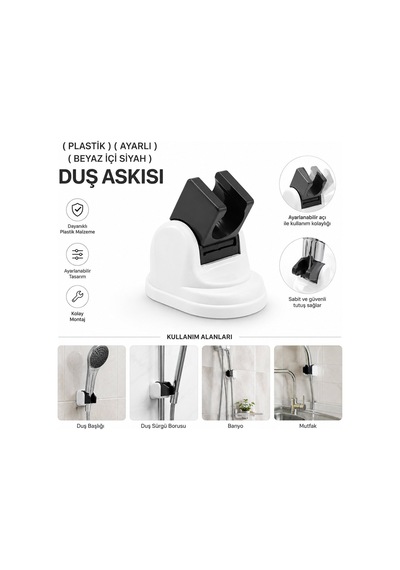 Öps Ayarlı Plastik Duş Askısı Mafsalı - Beyaz İçi Siyah- 25'li Paket Diğer