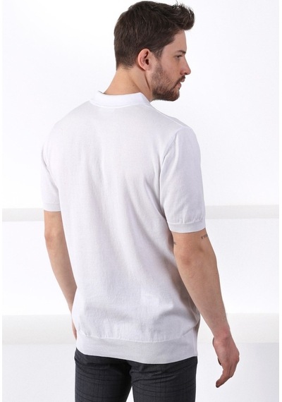 Ferraro Beyaz Polo Yaka Baklava Desen Erkek Pamuk Triko T-Shirt-Beyaz