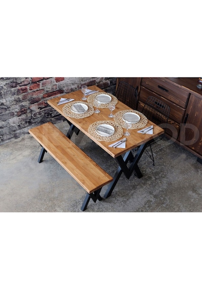 Masif Ahşap Laurus Sulamalı Yemek Masası 8 Kişilik 85 x 220 x 76cm