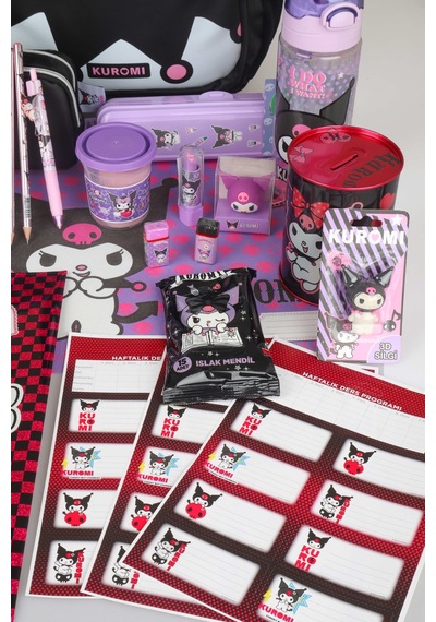X Dekomus Lisanslı Kuromi Dark Delight Collection Full Kırtasiye Seti Okul Ve Kalem Çantası,beslenme Kabı,matara Altın