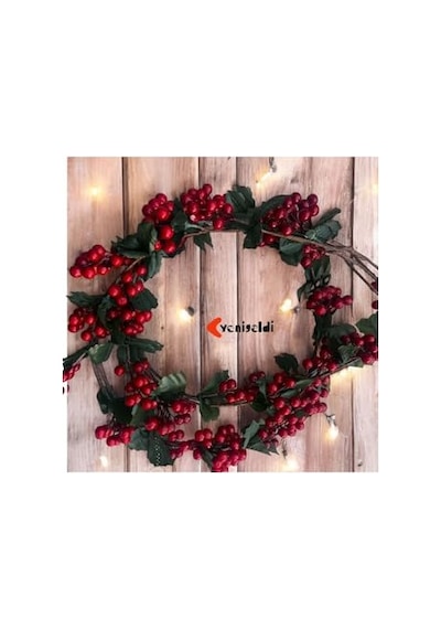 Yenigeldi 1 Adet Kokina Red Berry Yılbaşı Çelenk, Ev Şömine Parti Kış Noel Yılbaşı Süsü, Yeşil Genel