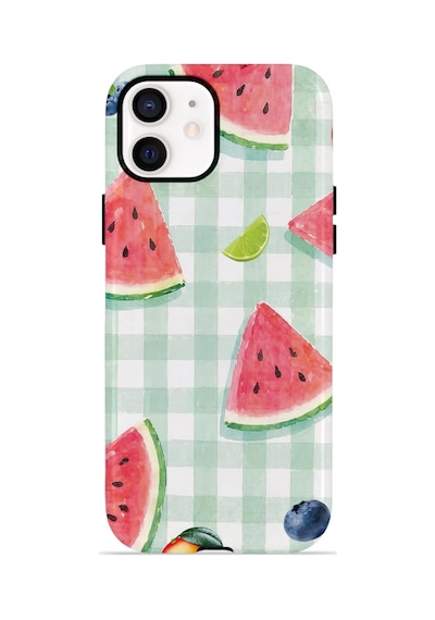 Apple iPhone Uyumlu 11 Vorian Çift Katmanlı Magsafe Kılıf Watermelon Picnic Gingham