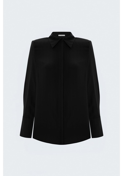 Sateen Çizgi Desenli Gömlek - Siyah-137977