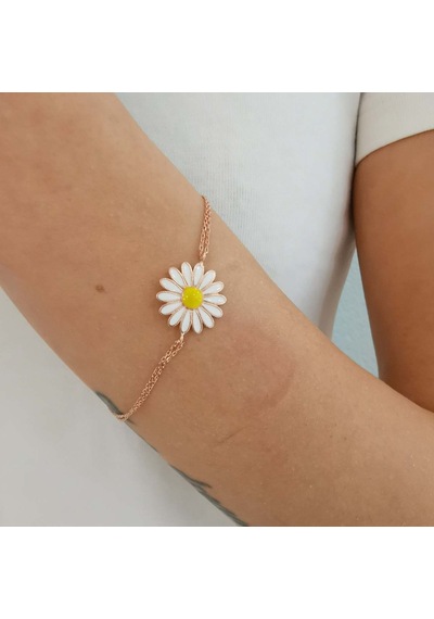 Papatya  Gümüş Bayan Bileklik Kare Montür Rose