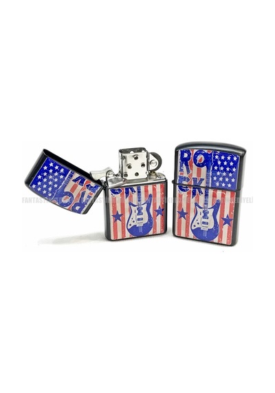 Gitar Rock Müzik Mat Siyah Kapaklı Benzinli Çakmak N11.903