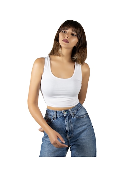 Terapi Men Beyaz Sırt Detaylı Fitted/vücuda Oturan Kare Yaka Crop Bluz Beyaz
