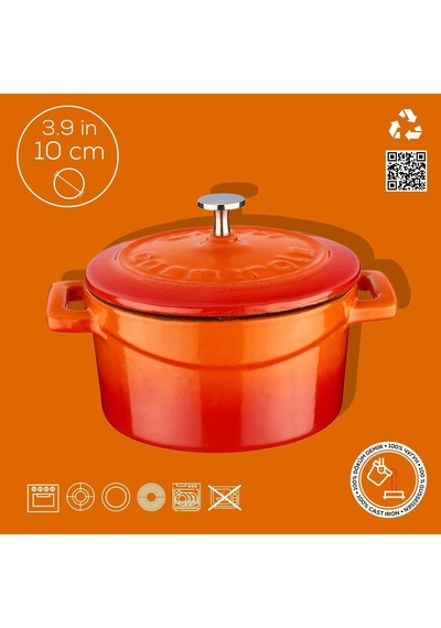 Lava Metal Döküm Mini Tencere, Trendy, 10 Cm, 0.35 L Hacim, Turuncu Diğer