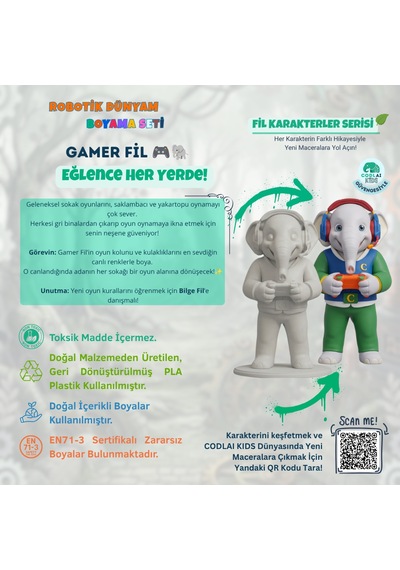 Codlaı Kids Robotik Dünyam 3d Boyama Seti - Çocuklar İçin Eğitici Yaratıcı Oyuncak Boyama Kiti - Gamer Fil