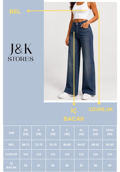 J&kstores Kadın Yüksek Bel Bol Paça Jean Kot Palazzo Pantolon Lacivert