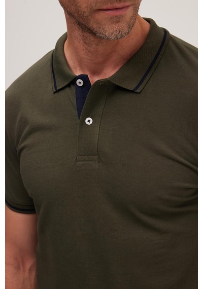 Tudors Erkek Slim Fit Dar Kesim %100 Pamuk Yumuşak Dokulu Serin Tutan Kumaş Düz Pike Haki Polo Yaka Tişört-42250 Haki