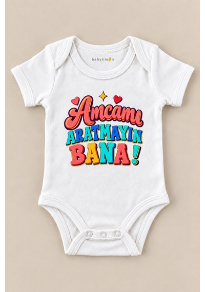 Babylimon Amcamı Aratmayın Bana Beyaz Kısa Kollu Çıtçıtlı Bebek Zıbını Beyaz - 930083908 Beyaz