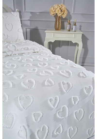 Çeyiz Diyarı Pure Love 2 Parça Tek Kişilik Pike Takımı Krem Krem