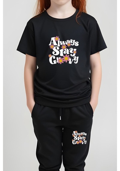 Panios Kids Always Stay Baskılı Kız Çocuk Tişört Ve Eşofman Alt-üst Takım Siyah Panios Kids Always Stay Baskılı Kız Çocuk Tişört Ve Eşofman Alt-üst Takım Siyah