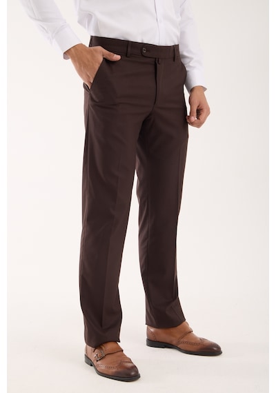 Erkek Regular Fit Kumaş Pantolon Kahverengi