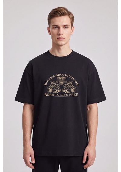 Black Nova Oversize Baskılı Unisex %100 Pamuk T-shirt Brotherhood Siyah
