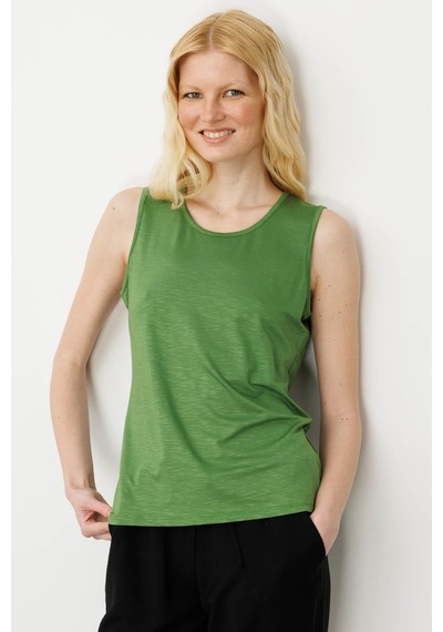 Kadın Sıfır Yaka Flamlı Kumaş Basic Askılı Tshirt A.yeşili Yeşil