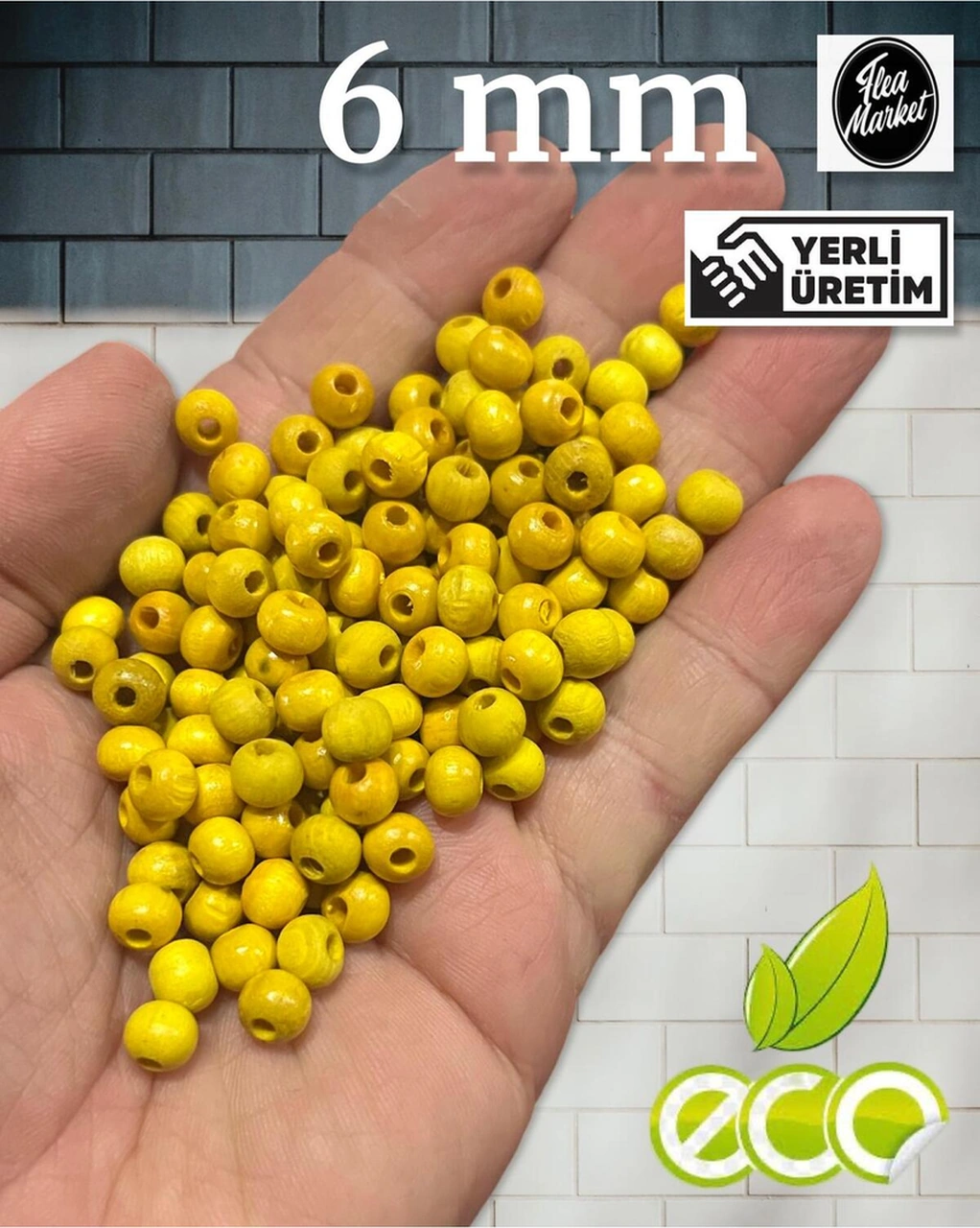6 Mm Sarı Renk Ahşap Boncuk - 40 Gram 320 Adet.