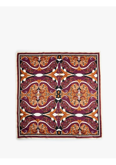 Koton Şal Desenli Çizgili Kare Fular Kiremit 7wak50322aa Terracotta