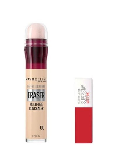 Maybelline New York Instant Anti Age Eraser Kapatıcı 00 Ivory & Mini Super Stay Matte Ink Likit Mat Ruj 20 Pioneer Makyaj Seti